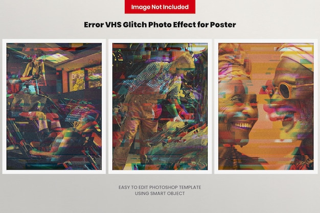 PSD Ошибка фотоэффекта vhs glitch для плаката