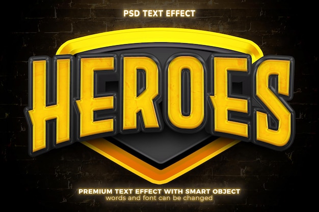 PSD esport legend heroes squad yellow logo mock up template 3d editable text effect