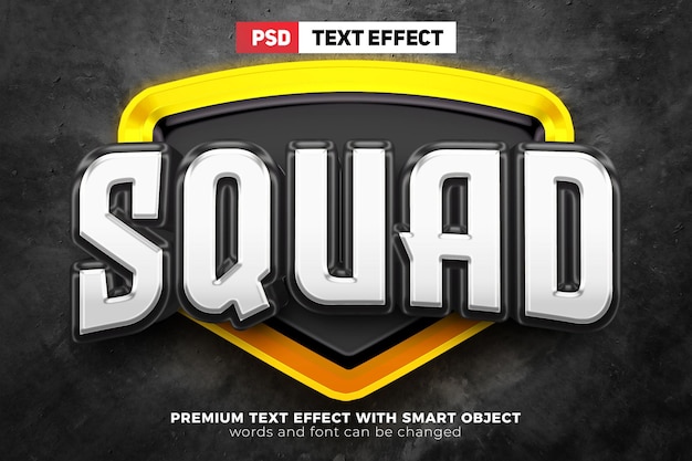 PSD esport squad white black logo mock up template 3d editable text effect