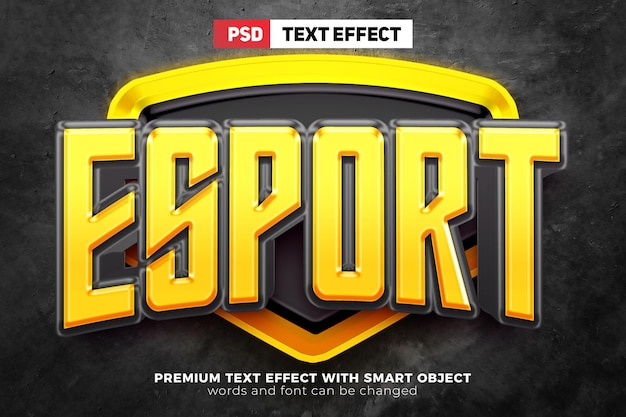 PSD esport team geel zwart logo mock-up sjabloon 3d bewerkbaar teksteffect