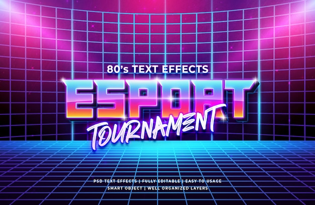 PSD esport tournament 80's retro text effect