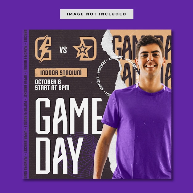 PSD modello di post di instagram sui social media in carta strappata di esports gameday