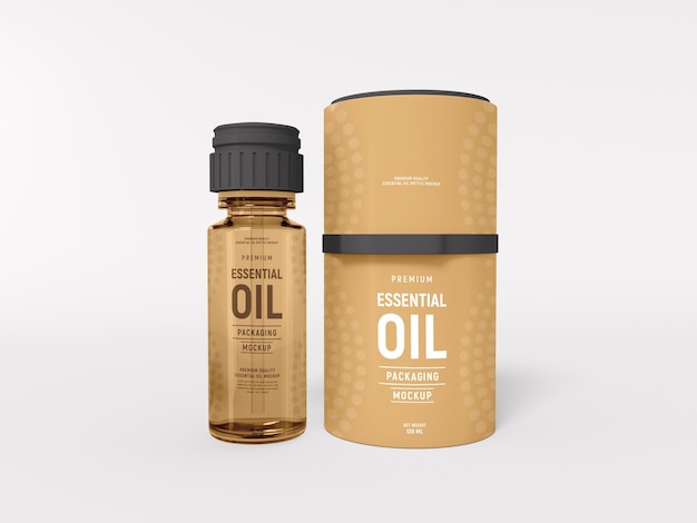 Essential Oil Bottle with Plastic Cover Packaging Mockup