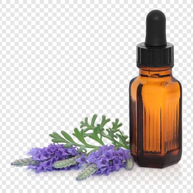 Essentiële olie PNG Hoogwaardige doorzichtige flessen en druppels voor aromatherapie en wellnessgebruik