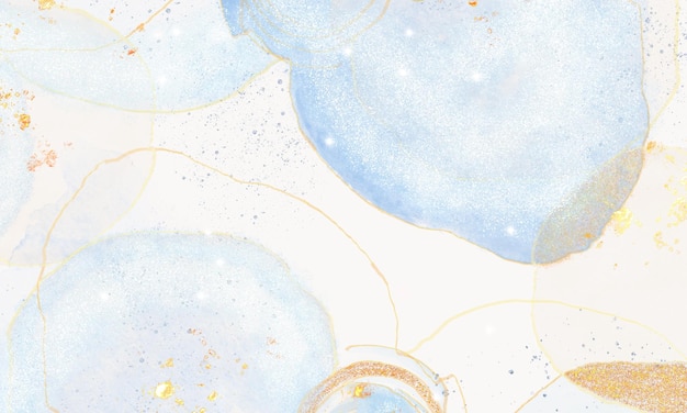 esthetische blauwe aquarel met gouden glitter achtergrond