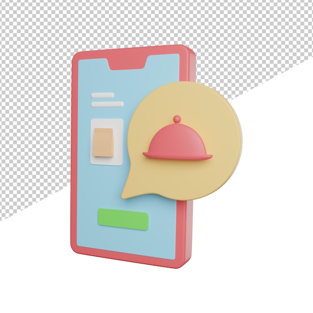 Eten bestellen Apps zijaanzicht 3D-rendering pictogram illustratie op transparante achtergrond