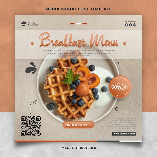 PSD eten en restaurant ontbijt speciaal menu media social post template