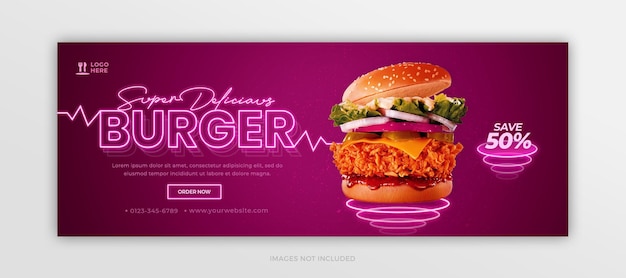 PSD eten menu en heerlijke hamburger facebook cover of social media webbannersjabloon