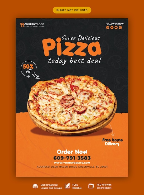 Eten menu en heerlijke pizza flyer-sjabloon