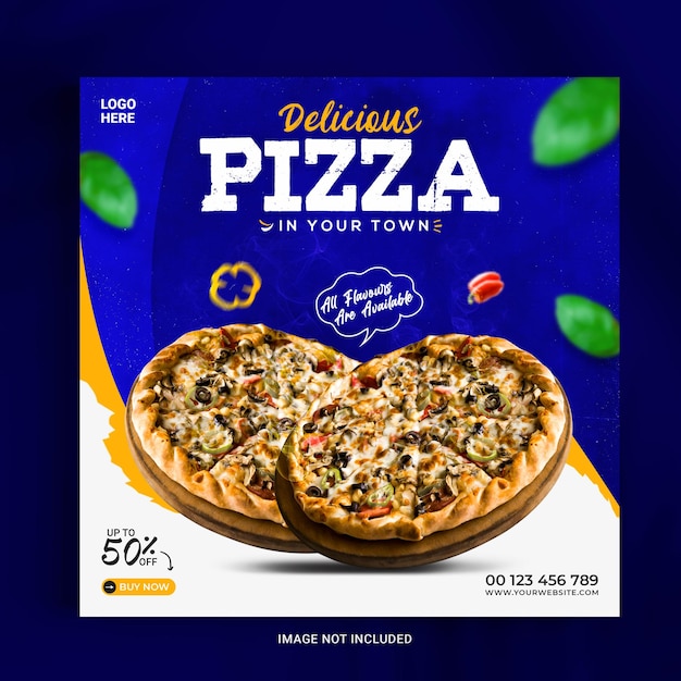 PSD eten menu en kaas pizza social media postsjabloon