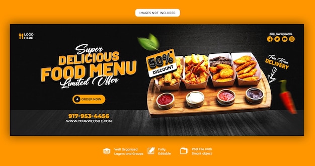 PSD eten menu en restaurant facebook voorbladsjabloon