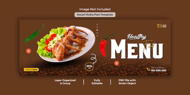 Eten menu en restaurant facebook voorbladsjabloon