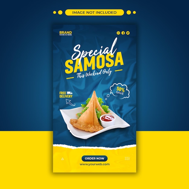 Eten menu en restaurant samosa verkoop social media post en facebook verhaalsjabloon