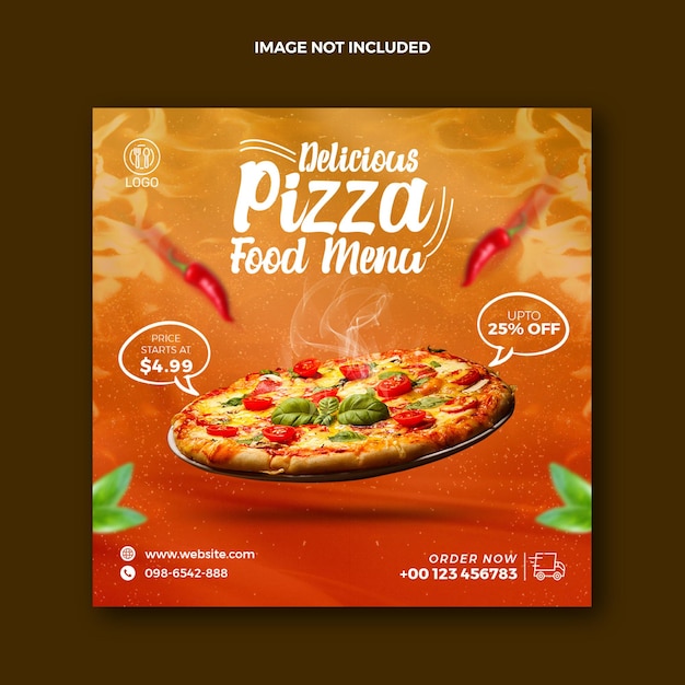 PSD eten menu pizza restaurent social media post voor instagram en squire advertising web banner