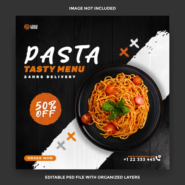 PSD eten pasta spaghetti social media sjabloon post