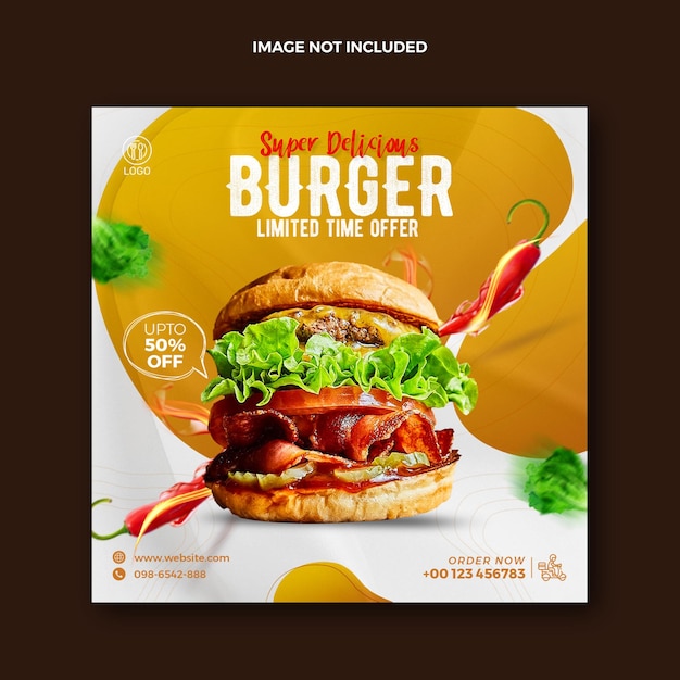 PSD eten social media post voor instagram en squire burger promotionele webbanner