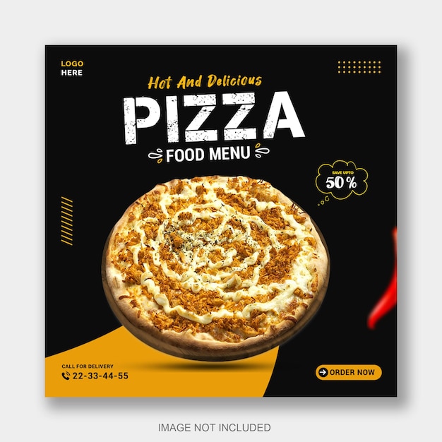 Eten social media postsjabloon en speciaal voedselmenu pizza social media instagram postsjabloon