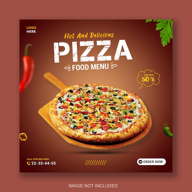 Eten social media postsjabloon en speciaal voedselmenu pizza social media instagram postsjabloon