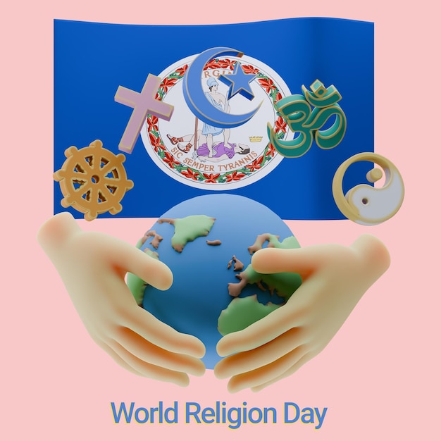ethereal 3d renders of world religion day with virginia flags