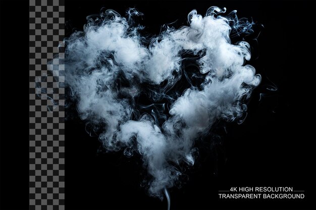 PSD ethereal love white smoke heart in clouds on transparent background