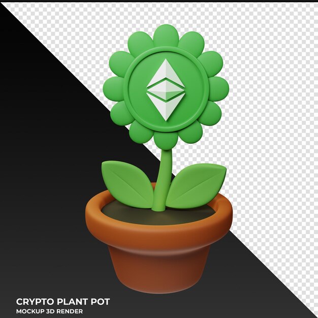 Иллюстрация Ethereum Classic ETC Crypto Plant Pot в 3D