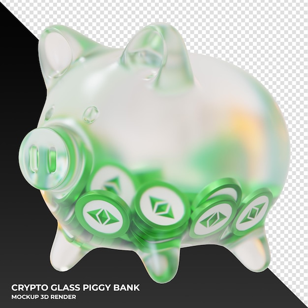 Ethereum Classic ETC munt in matglazen spaarvarken 3D-rendering