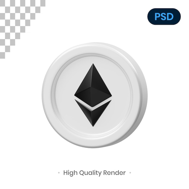 Ethereum Coin 3D Render Illustration Premium Psd