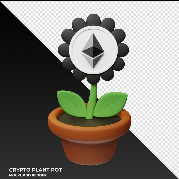 Ethereum eth crypto plant pot 3d illustration