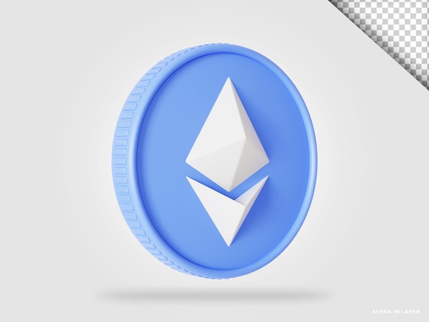 Изолированная 3d-рендеринг монеты криптовалюты ethereum eth