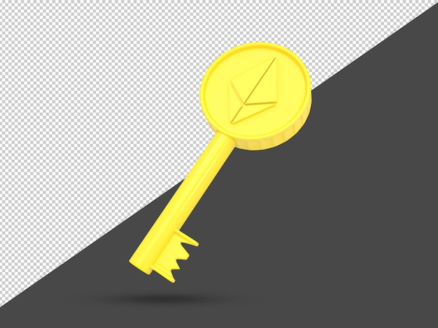 PSD ethereum golden key 3d icon a gold key with ethereum sign concept of financial success