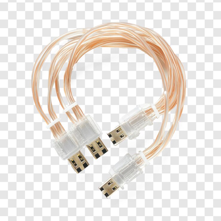 PSD ethernet cables with clear connectors isolated on transparent background