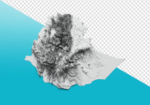 Ethiopia Map Shaded relief Grey color Height map on isolated Background 3d illustration