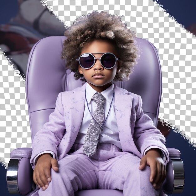 PSD etniciteit kinky haired nordic child optometrist in relaxed lilac pose