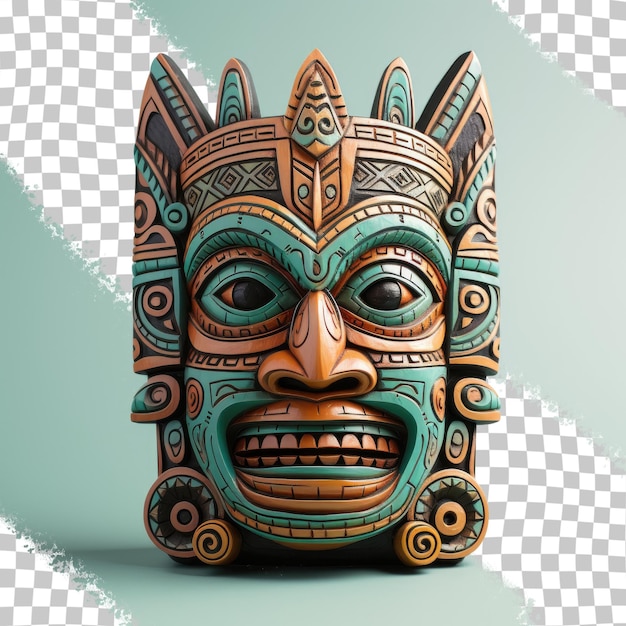 PSD etnische souvenirmasker traditioneel gesneden en geschilderd uit de azteekse of maya-cultuur geïsoleerd op een transparante achtergrond