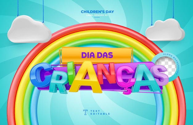 Etykieta Dzień Dziecka 3d render w Brazylii szablon projektu w języku portugalskim