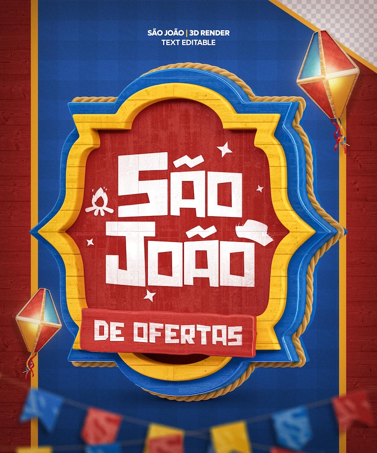 PSD etykieta festa junina sao joao de ofertas drewniana rama 3d render