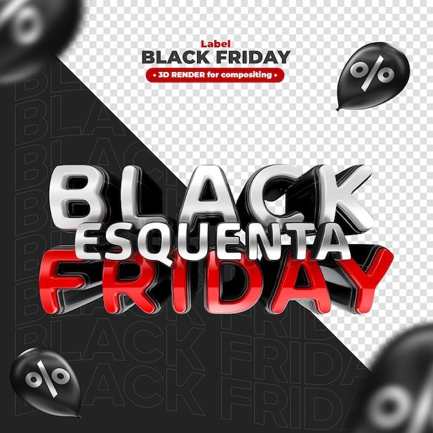 Etykieta Warm up Black Friday render 3d dla kampanii promocyjnych i ofert