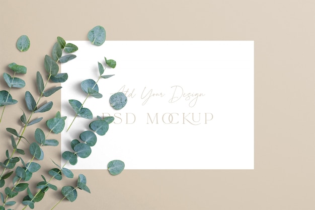 PSD eucalyptus branches with sign template