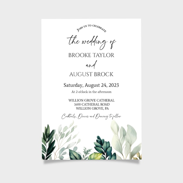 eucalyptus greenery leaves wedding invitation template wedding printable instant download