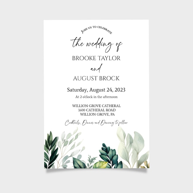 Eucalyptus Greenery Leaves Wedding Invitation Template Wedding Printable Instant Download