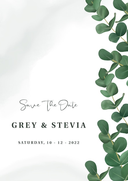 PSD eucalyptus wedding invitation card template