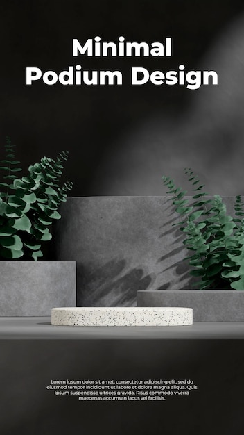 Eucalyptusblad betonnen muur 3d render afbeelding leeg mockup terrazzo patroon podium in portret