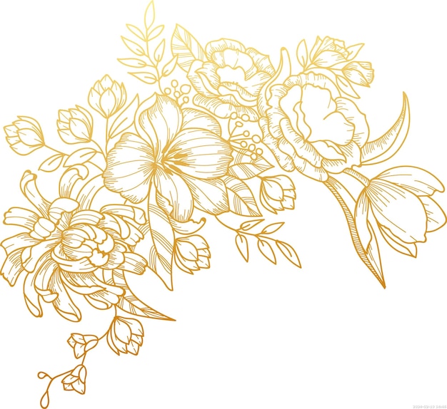 PSD euclidische bloem geschilderde gouden bloemen bruine bloemen illustratie waterverf schilderij wit gouden frame png