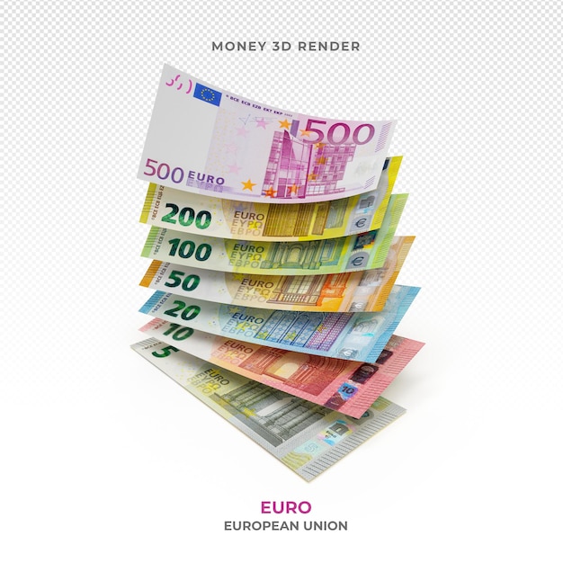 Euro banknotes stack 3d render