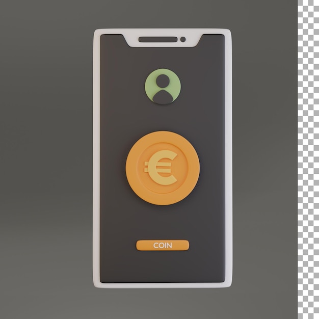 PSD euro coin on mobile phone 3d illustration