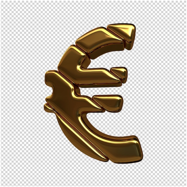 黃金的歐元 3D 渲染