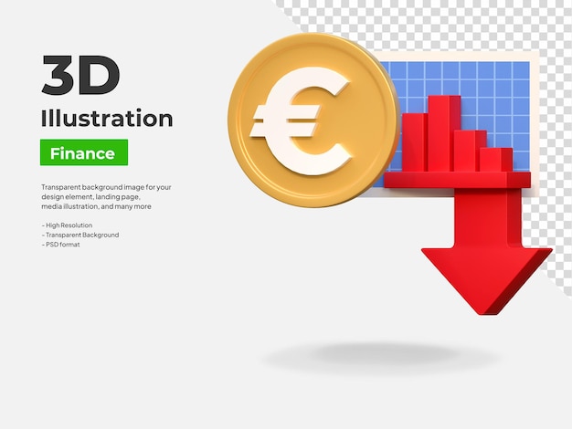 PSD euro money investment price down low finance icon 3d illustration