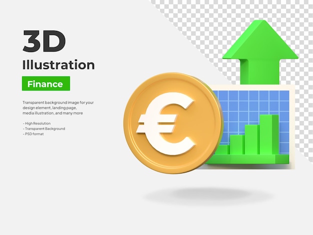 PSD euro money investment price up high finance icon 3d illustration
