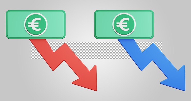 PSD euro recession bad economy on transparent background 3d illustration