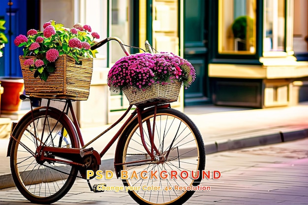 PSD europa straatwinkels bloemen fietsen dicht
